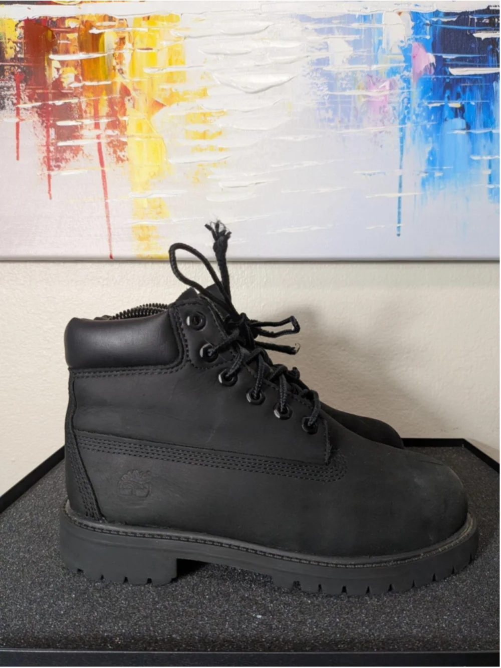Timberland Ankle Boots Kids Size 2 Black Nubuck Winter Combat Hiking Lug Sole